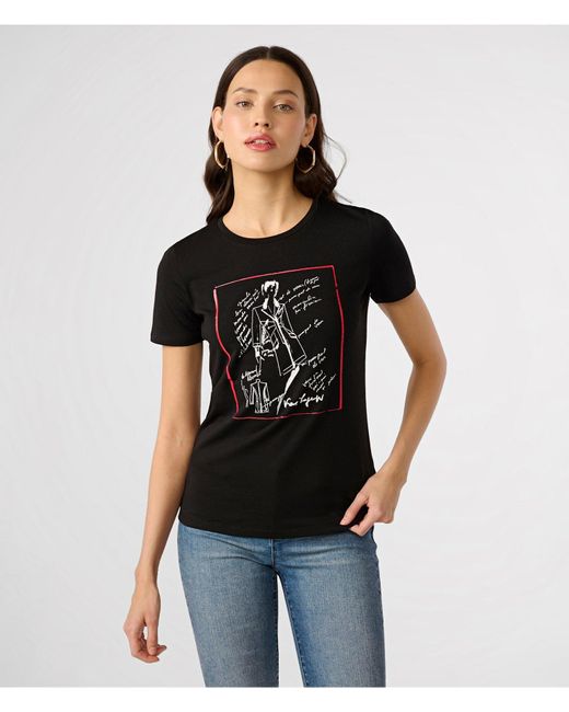 Karl Lagerfeld | Women's Fashion Sketch Logo T-shirt | Black | Cotton/spandex | Size 2xs