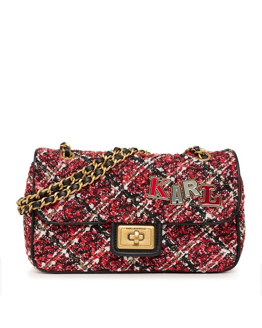 Karl Lagerfeld Leather Women's Agyness Shoulder Bag Black Plaid in