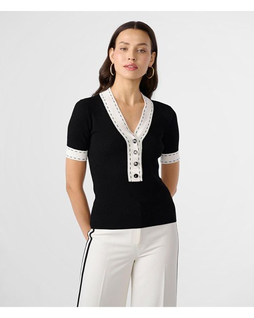 Karl Lagerfeld | Women's Stitch Detail Sweater | Black/soft White | Rayon/nylon | Size Large