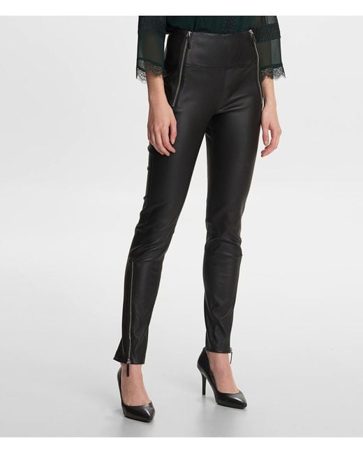 Karl Lagerfeld | Women's Stretch Genuine Leather Zip Pants | Black | Size  Small | Lyst