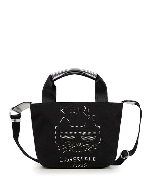Karl Lagerfeld | Kristen Canvas Crossbody Bag | Black/silver Stones