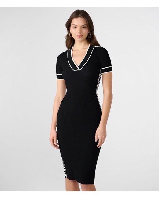 Karl Lagerfeld | Women's Contrast Logo Taping Knit Dress | Black | Size Xs