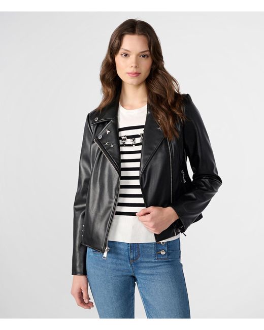 Karl Lagerfeld | Women's Faux Leather Studs Moto Jacket | Black | Size Xs
