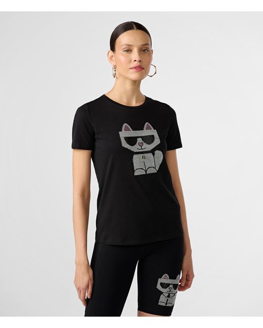 Karl Lagerfeld | Women's Choupette Charm Logo T-shirt | Black | Cotton/spandex | Size 2xs