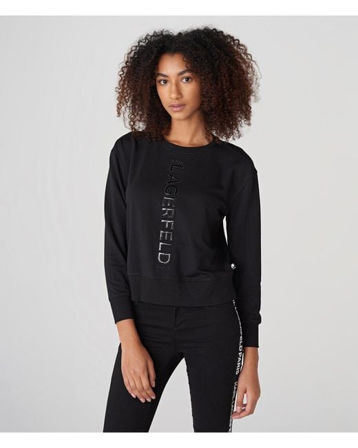 Karl Lagerfeld, Women's Vertical Logo Sweatshirt, Black, Cottton/modal/spandex, Size 2x-small