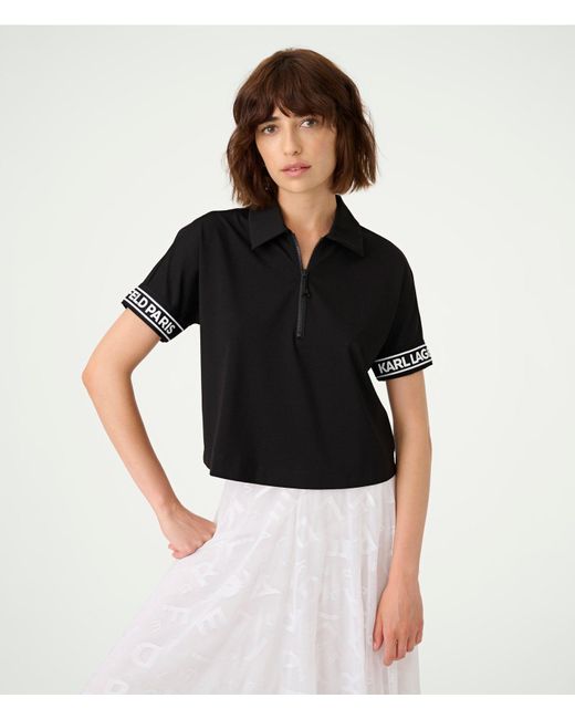 Karl Lagerfeld Synthetic | Women's Cropped Polo Shirt | Black | Rayon/nylon | Size 2xs | Lyst