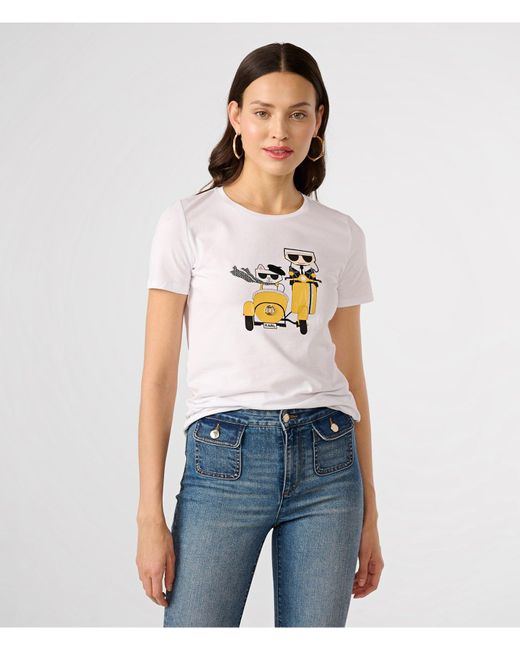 Karl Lagerfeld | Women's Karl And Choupette Moped T-shirt | White | Cotton/spandex | Size 2xs