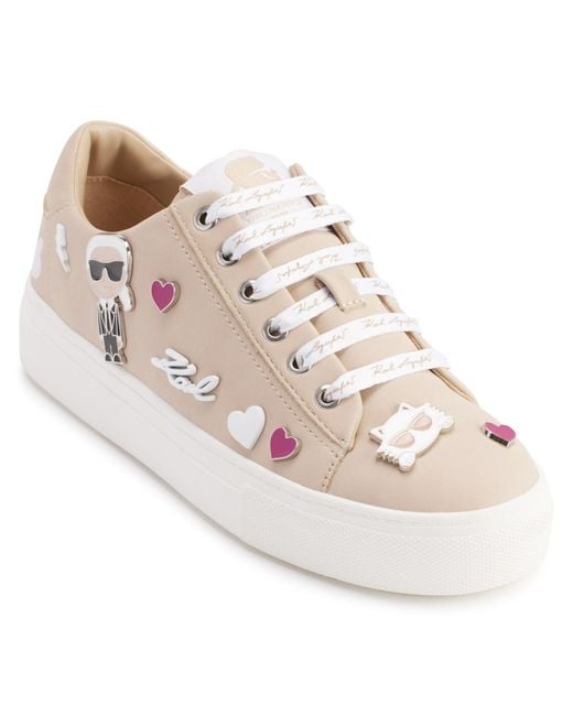 Karl Lagerfeld White | Women's Cate Pins Lace Up Sparkle Linen Sneakers | Natural/silver