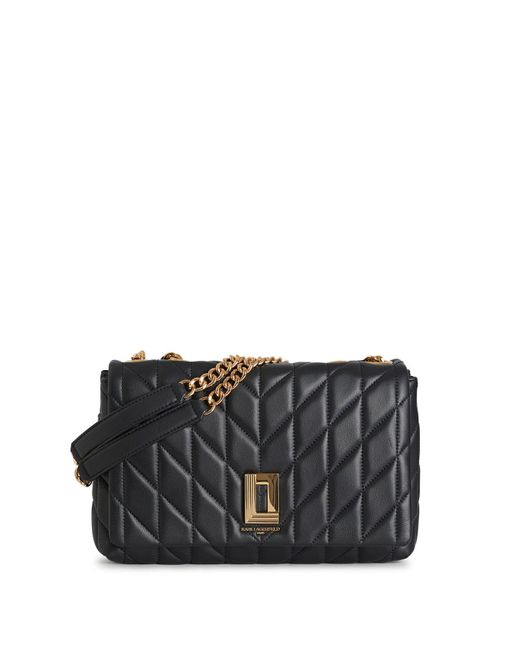 Karl Lagerfeld | Women's Lafayette Leather Shoulder Bag | Black/gold | Lyst
