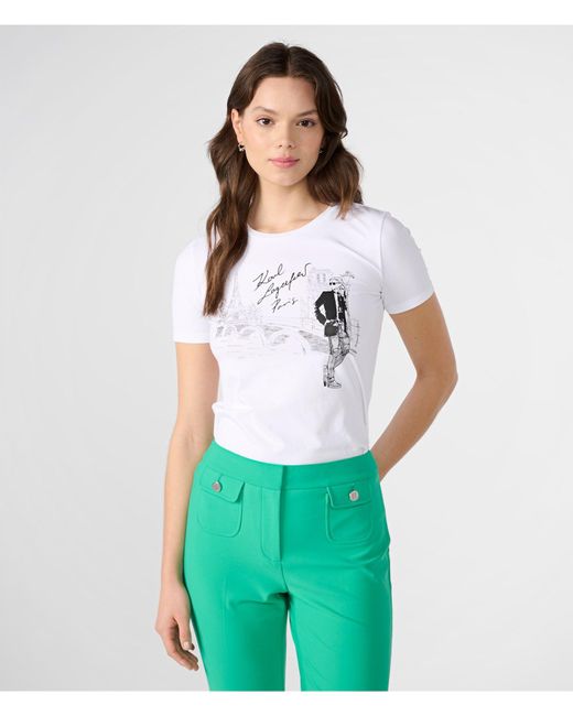 Karl Lagerfeld Green | Women's Paris Sketch Logo T-shirt | White | Cotton/spandex | Size 2xs
