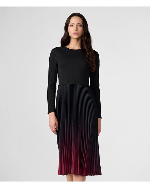 Karl Lagerfeld | Women's Ombre Pleated Midi Dress | Black/port Wine | Size Xl