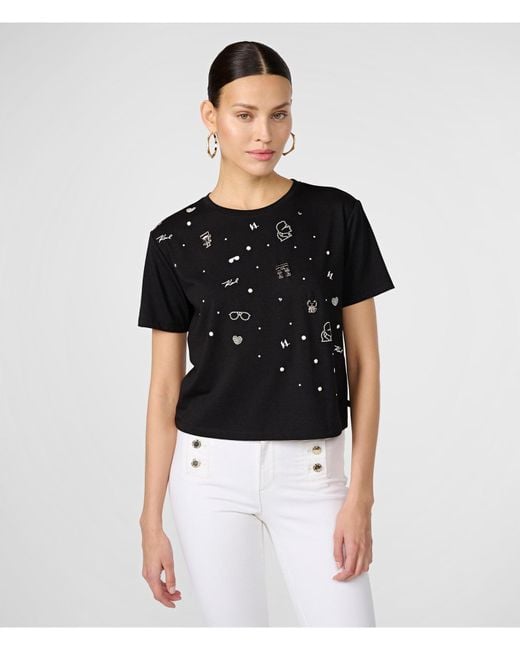 Karl Lagerfeld | Women's Whimsy Pins Logo T-shirt - | Black | Size 2xs