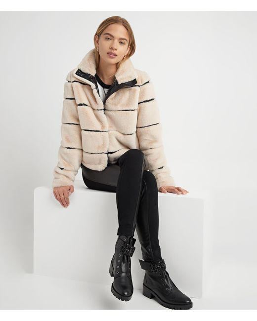 Karl Lagerfeld White | Women's Faux Mink Cozy Jacket | Oyster Beige | Polyester | Size Large