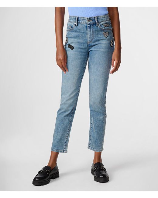 Karl Lagerfeld | Women's Straight Leg Logo Patch Jeans | Bluestar | Cotton/spandex