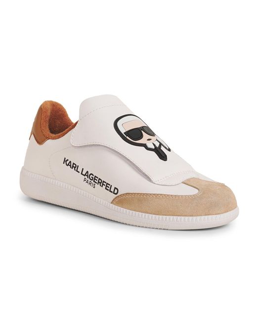 Karl Lagerfeld | Women's Louisa Karl Head Flap Sneakers | White/tan