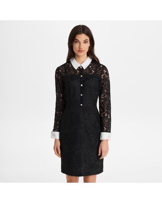 Karl Lagerfeld Black Long Sleeve Lace Collared Dress