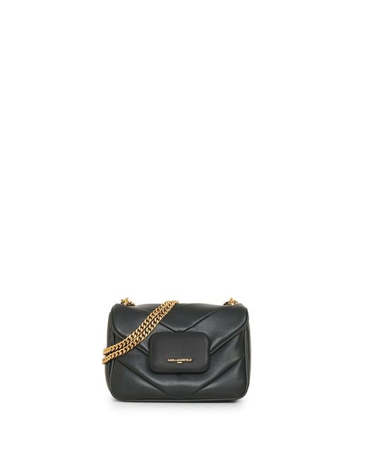 Karl Lagerfeld Gray | Women's Fleur Small Chevron Shoulder Bag | Black/gold