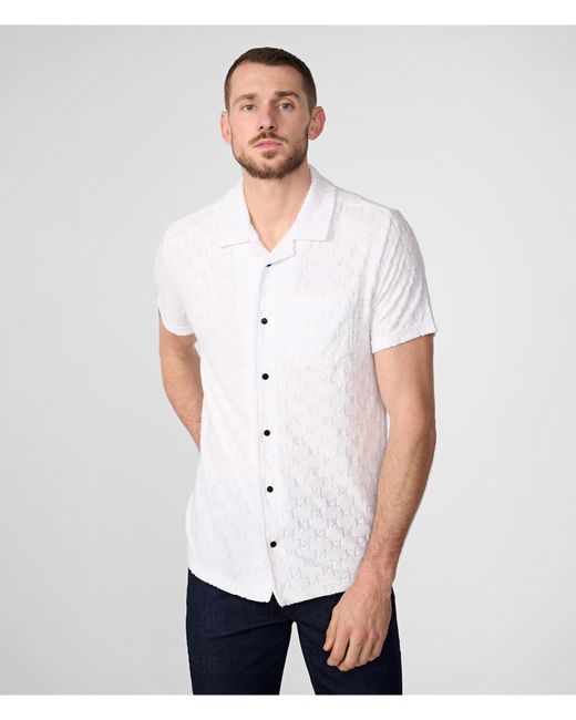 Karl Lagerfeld | Men's Kl French Terry Short Sleeve Button Down Shirt | White | Size Xs for men