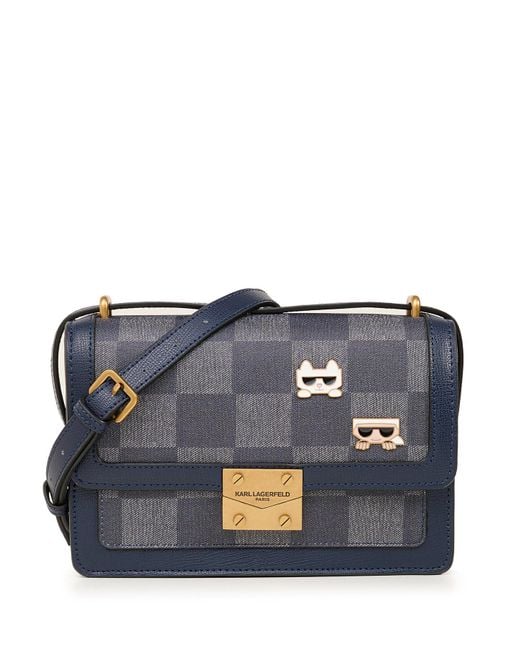Karl Lagerfeld Women's Corinne Denim Checkered Crossbody Bag Blue