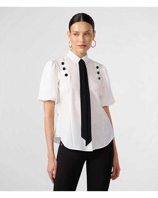 Karl Lagerfeld | Women's Puff Sleeve Neck Tie Blouse | Soft White | Size Small