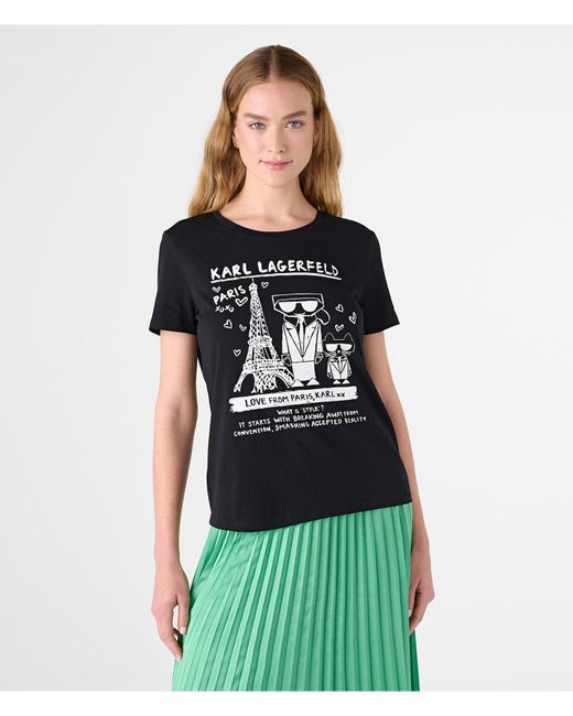 Karl Lagerfeld | Women's Karl Eiffel Tower T-shirt | Black/white | Size Xl  in Green | Lyst
