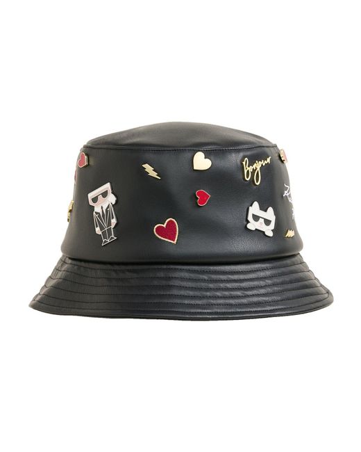 Karl Lagerfeld | Women's Cate Pins Faux Leather Bucket Hat | Black | Size
