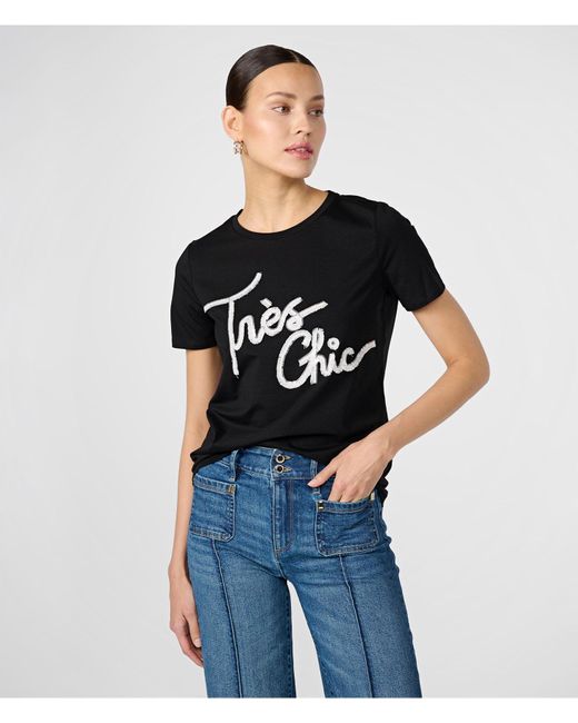 Karl Lagerfeld | Women's Tres Chic Fringe T-shirt | Black/white | Cotton/spandex | Size Small