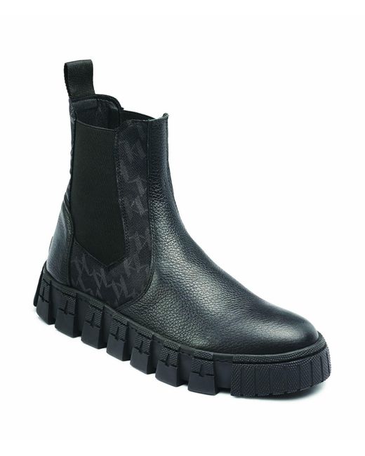 Karl Lagerfeld | Men's Monogram Leather Lug Sole Chelsea Boot | Black | Size 7 for men