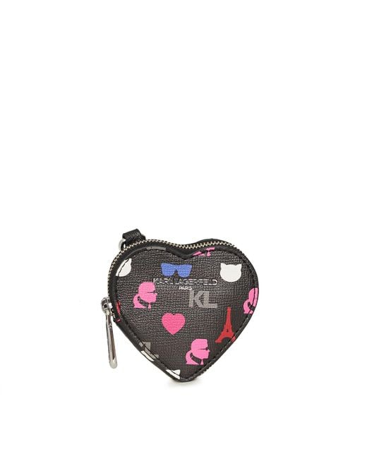 Karl Lagerfeld | Women's Heart Zip Around Coin Purse | Black/pink