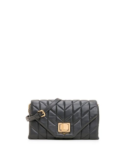 Karl Lagerfeld Gray | Women's Lafayette Quilted Demi Crossbody Bag Clutch | Black/gold