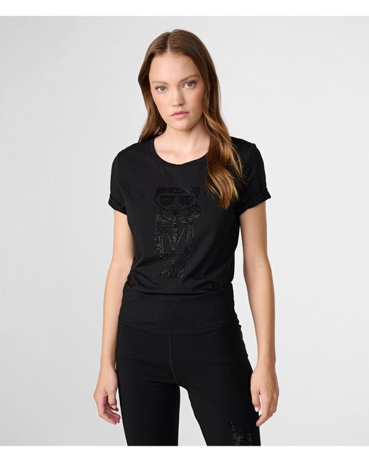 Karl Lagerfeld | Women's Tonal Karl Sparkle T-shirt | Black | Cotton/spandex | Size Small
