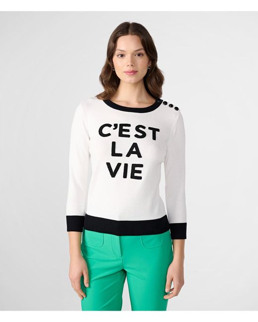 Karl Lagerfeld | Women's C'est La Vie Colorblock Sweater | Soft White/black | Cotton/nylon | Size 2xs