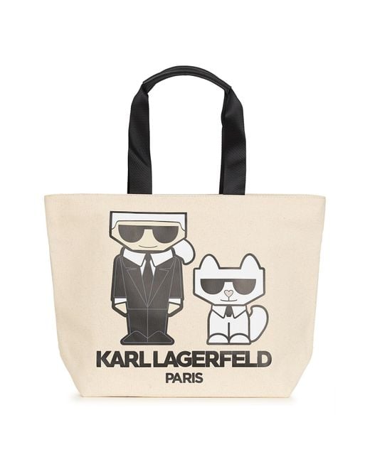 Karl Lagerfeld White | Women's Kristen Canvas Tote Bag | Beige/black | Size