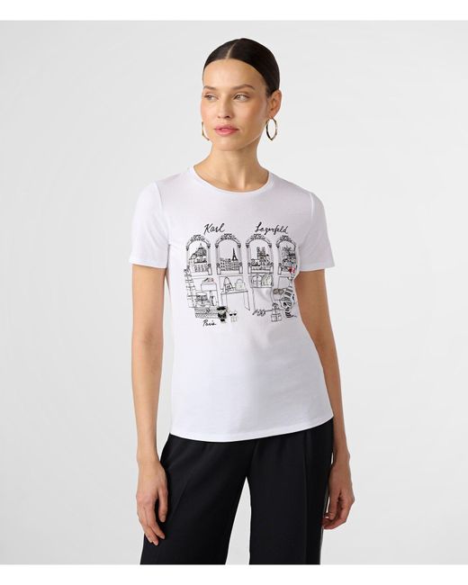 Karl Lagerfeld | Women's Outline Shopping In Paris T-shirt | White | Cotton/spandex | Size 2xs