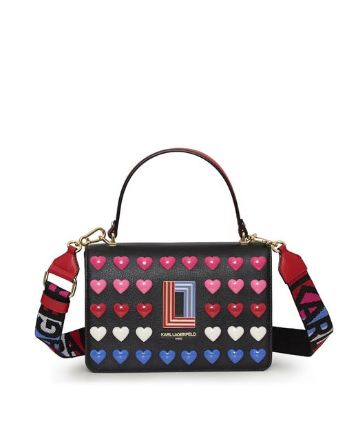 Karl Lagerfeld Blue | Women's Simone Flap Crossbody Bag Pastel Dots Ivry/candy | Heart Dots Black