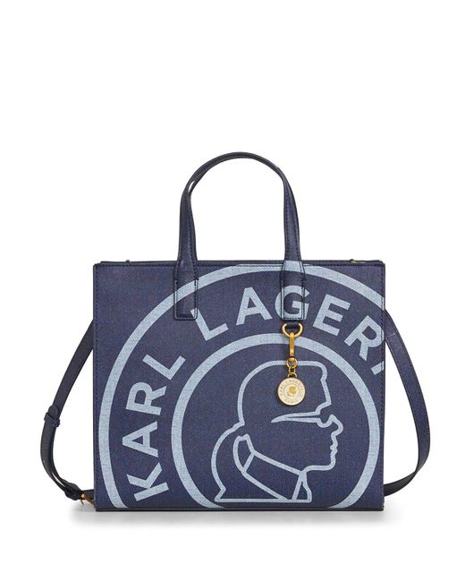 Karl Lagerfeld | Women's Nouveau Exploded Logo Print Satchel | Denim Print Blue