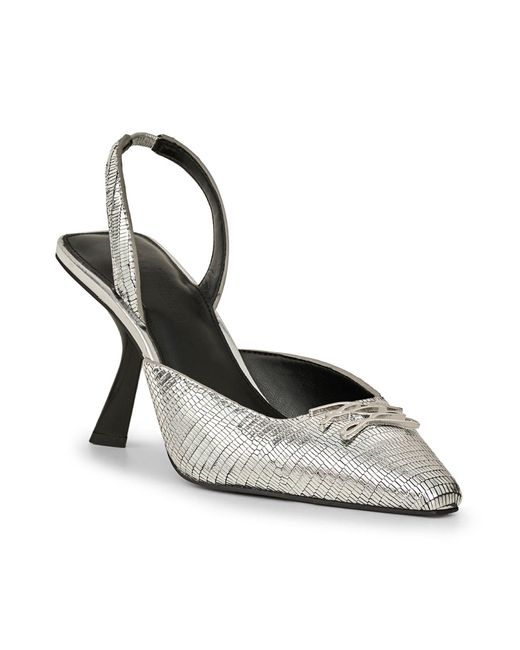 Karl Lagerfeld Metallic | Women's Aline Slingback Angular Heel | Silver Grey