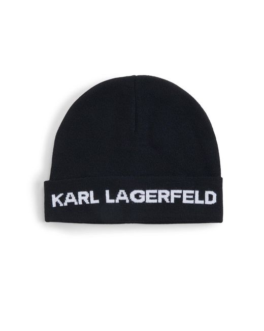 Karl Lagerfeld | Men's Fleece Lined Beanie With Silicone Kl Patch | Black for men