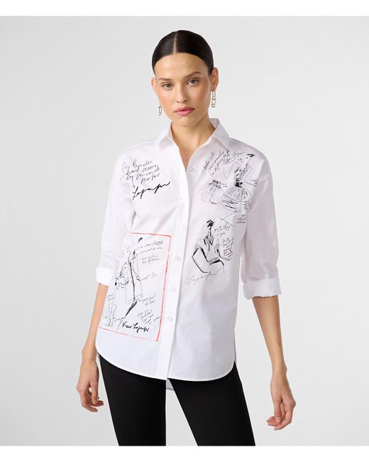 Karl Lagerfeld | Women's Karl Sketch Shirt | White | Cotton Poplin | Size 2xs