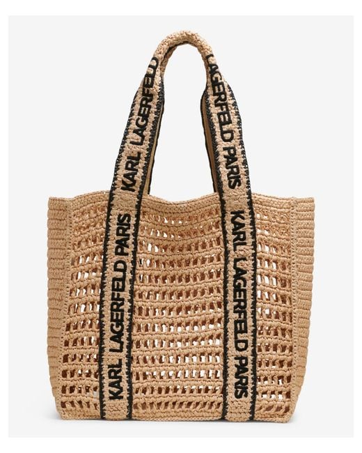 Karl Lagerfeld Brown | Women's Antibes Straw Logo Strap Tote Bag | Natural/black