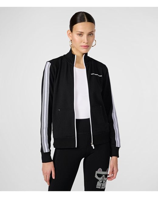 Karl Lagerfeld | Women's Contrast Tape Track Jacket | Black | Cottton/modal/spandex | Size 2xs