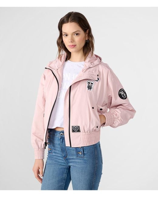 Karl Lagerfeld Red | Women's Logo Patches Bomber Jacket | Blush Pink | Size Medium