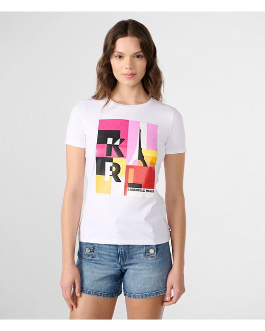 Karl Lagerfeld | Women's Multi Colorblock Logo T-shirt | White/pink | Cotton/spandex | Size 2xs