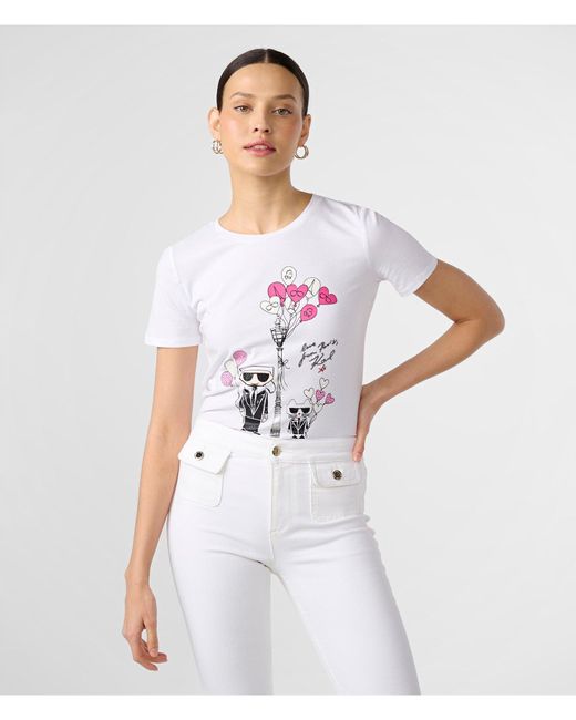 Karl Lagerfeld | Women's Paris Balloon Scene T-shirt | White/pink | Cotton/spandex | Size 2xs