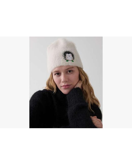 Kate Spade White Hedgehog Patch Brushy Beanie