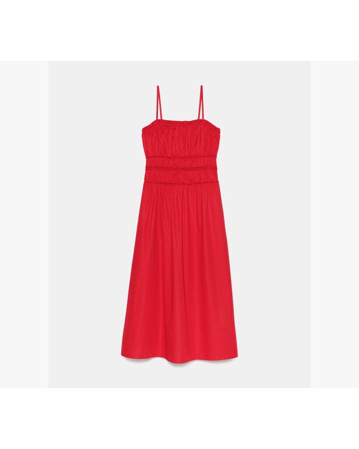 Kate Spade Red Smocked Strapless Midi Dress