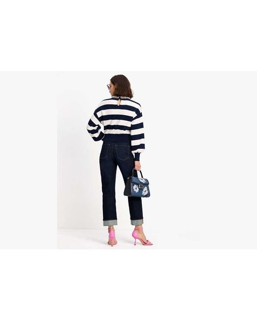 Kate Spade Blue Awning Stripe Pearl Pullover