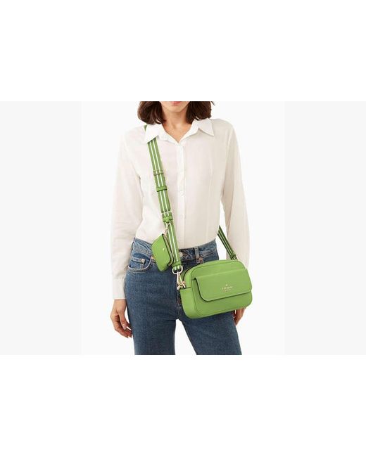 Kate Spade Green Rosie Kameratasche aus genarbtem Leder mit Umschlag