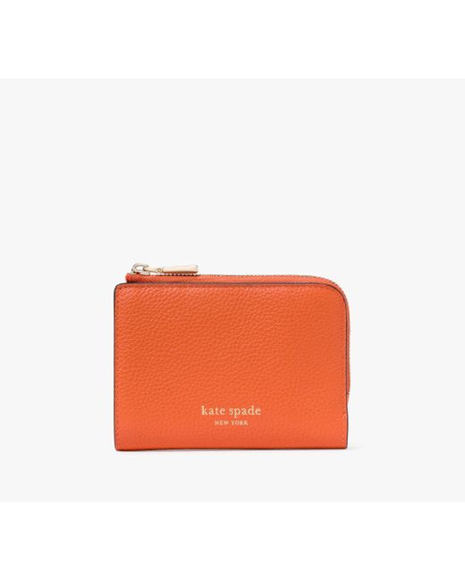Kate Spade Orange Ava Colorblocked Pebbled Leather Zip Bifold Wallet
