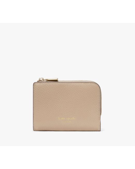 Kate Spade Natural Ava Colorblocked Pebbled Leather Zip Bifold Wallet